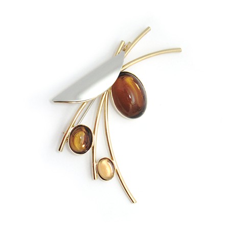 Shiny Gold Ambertone Glass Brooch by Christophe Poly - Click Image to Close